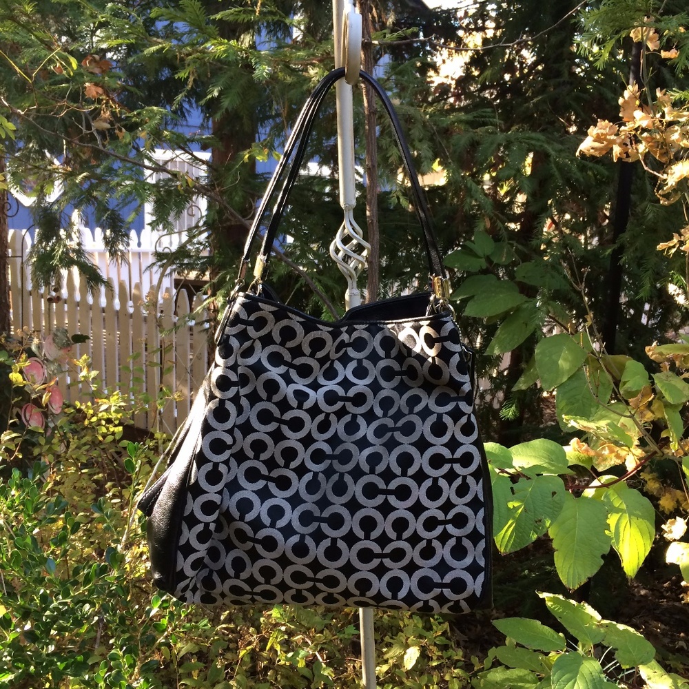 Coach: Edie Canvas and Leather Shoulder Bag